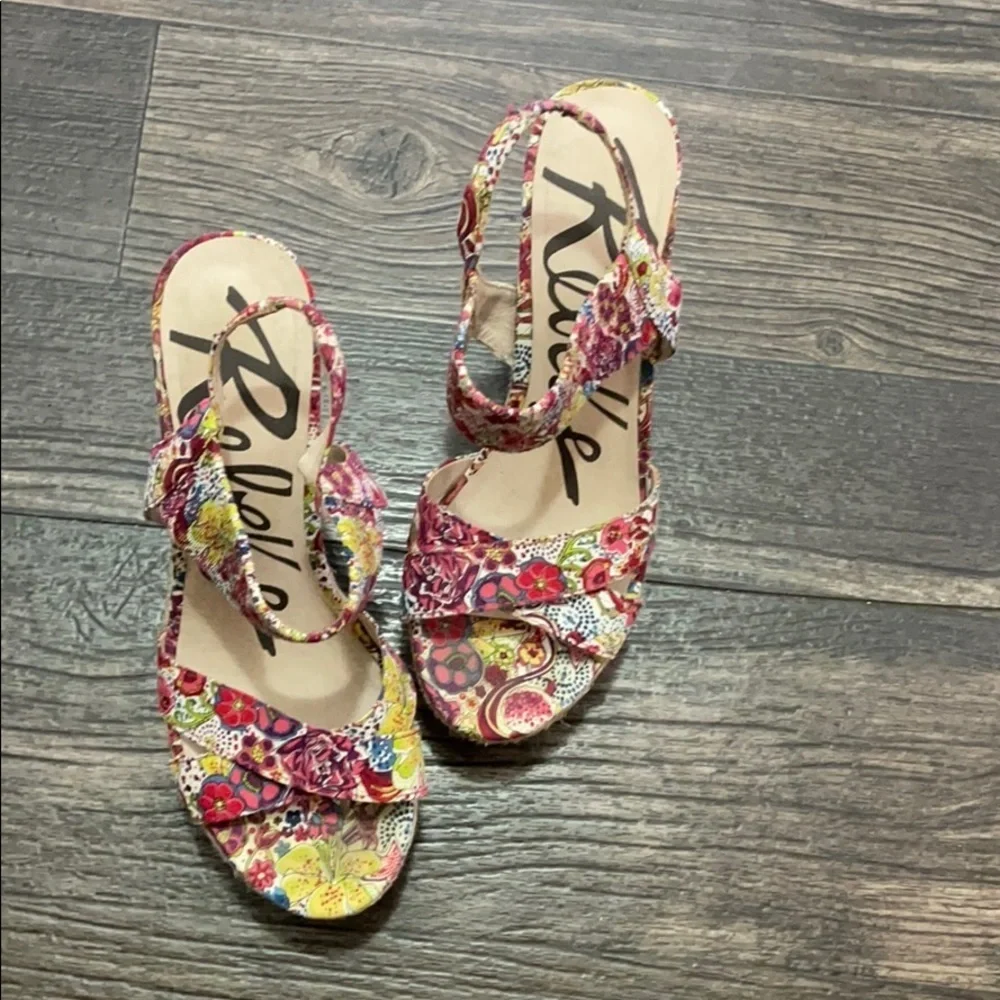Rebels platform espadrilles floral stretch straps sling back chunky heel size 9
